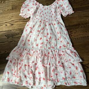 White pink floral print lace long maxi ruffles Love Shack Fancy dress